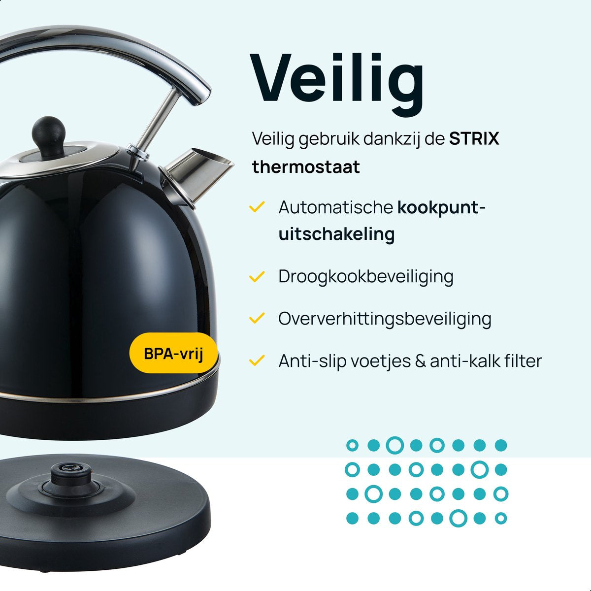 MOA® Retro Kettle - 1,8 litre - Acier inoxydable - Avec thermomètre et filtre anticalcaire - 2200W - Noir