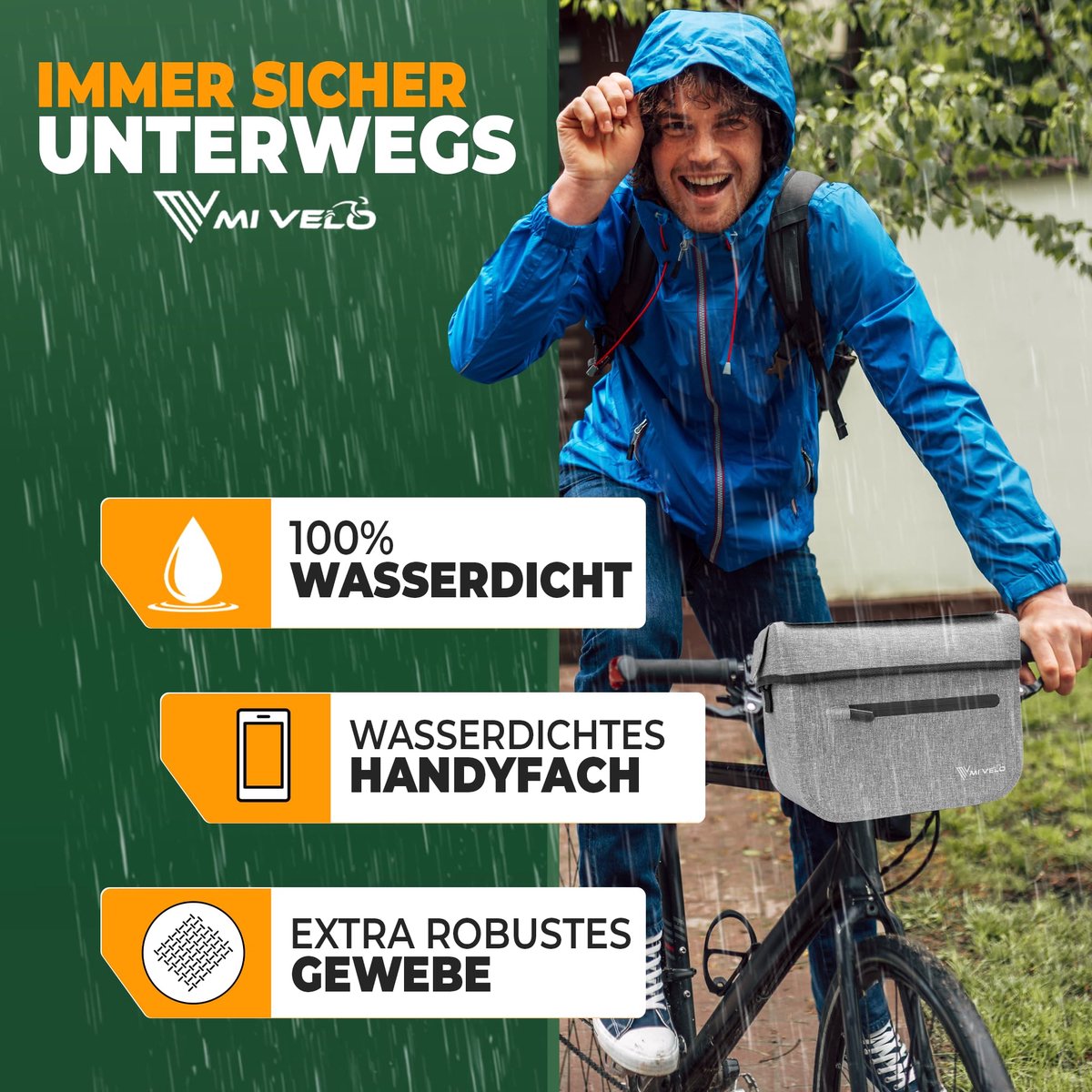 MIVELO Sacoche guidon enfant KLICKfix - Imperméable - Compartiment mobile - Gris