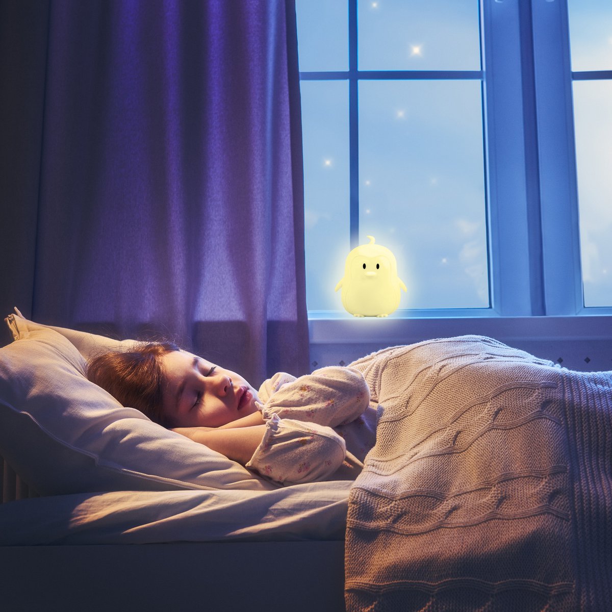 Veilleuse Sleepy Friends Penguin Kids - 8 couleurs LED - Dimmable & Touch - Rechargeable par USB - 95.2 x 97.4 x 100 mm - Silicone doux