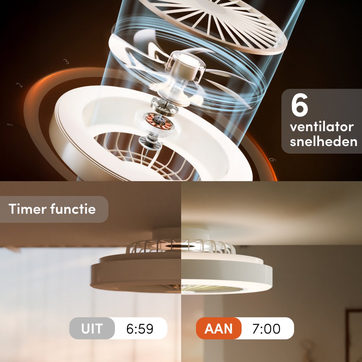 Nolt Ventilateur de plafond avec éclairage RGB - Ventilateur de plafond - Plafonnier - LED RGBW - Tuya Wifi Smart - Télécommande - ⌀ 50cm - Blanc