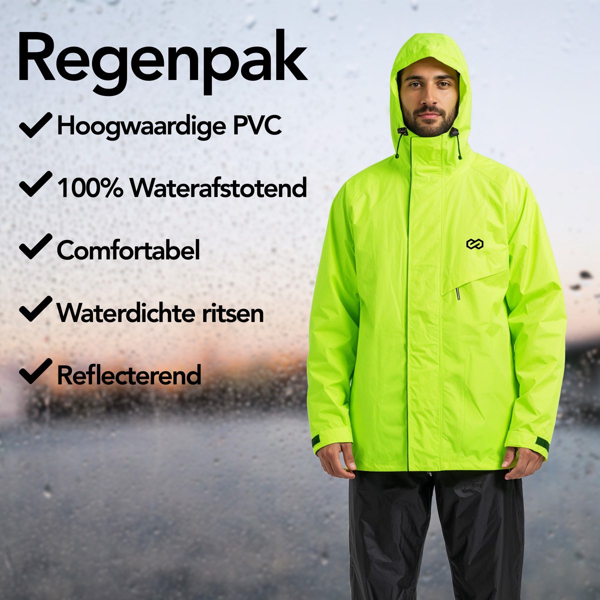 Infinity Goods Combinaison de pluie Nikki - Imperméable et respirante - Réfléchissante - Combinaison de pluie 2 pièces - Unisexe - Jaune fluo - Taille XL