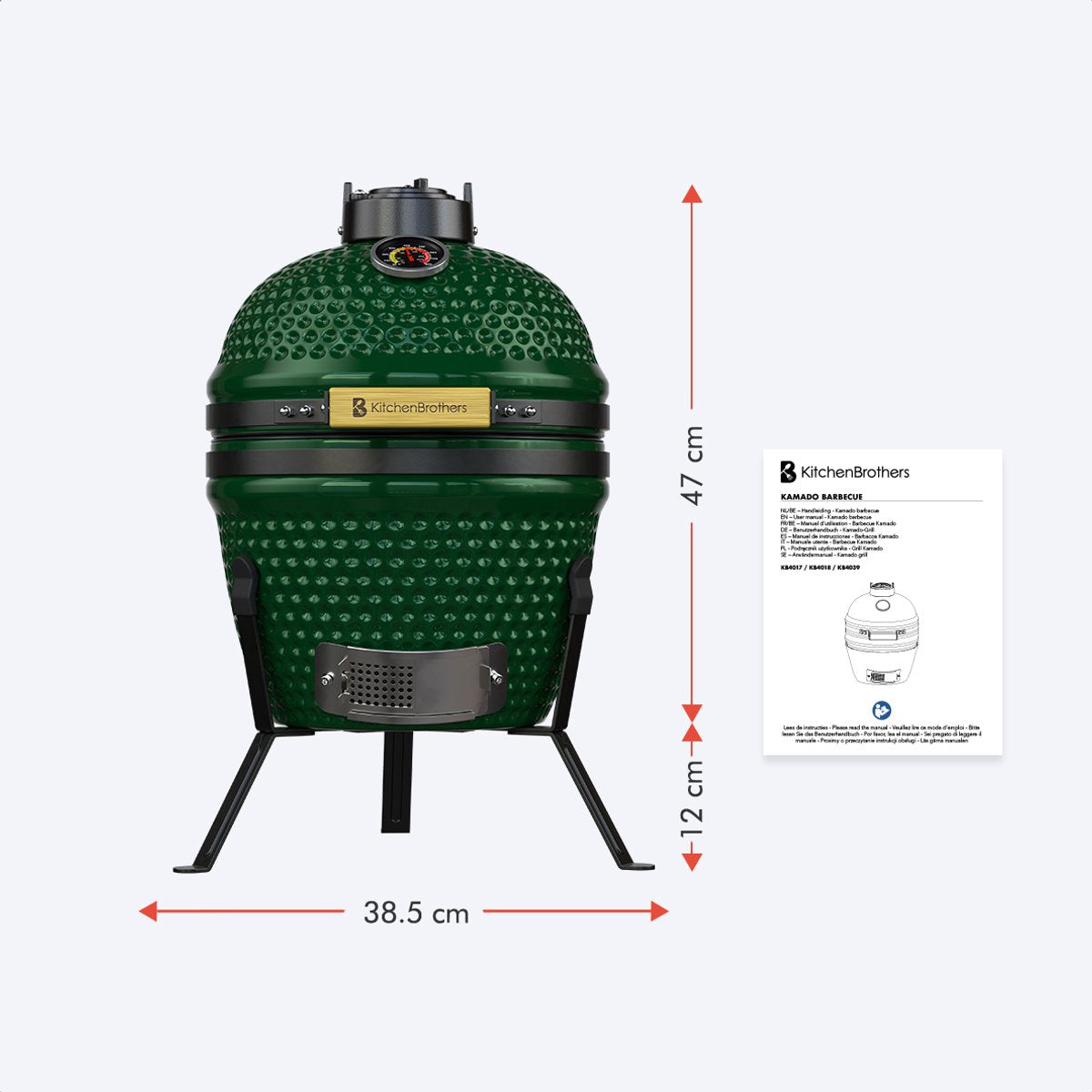 KitchenBrothers Kamado BBQ 27 cm Barbecue au charbon de bois en céramique jusqu'à 1000°C
