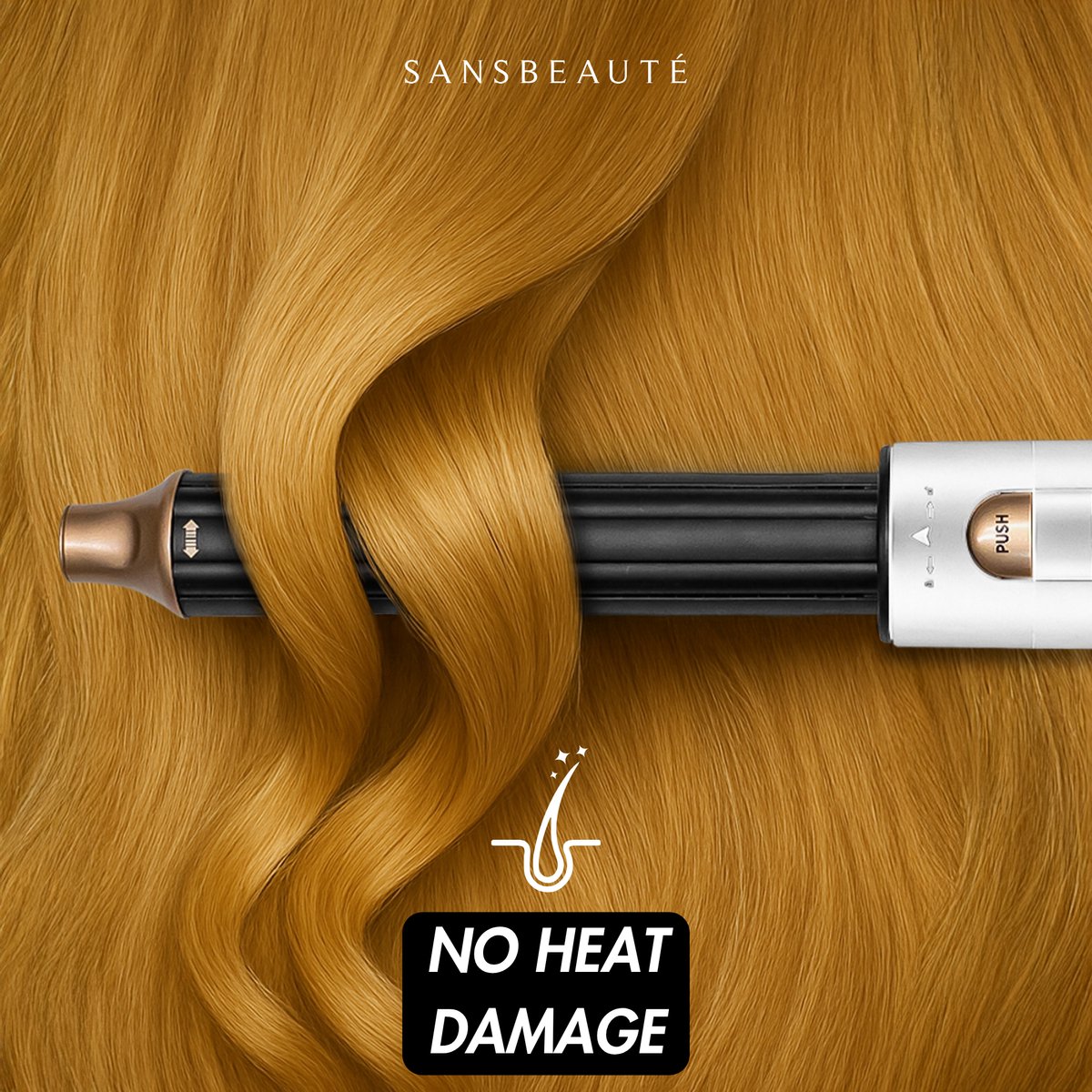 Sansbeauté 4-in-1 Airstyler - Multistyler - Brosse à cheveux - Brosse à boucler - Brosse à coiffer - 1400W - Technologie ionique - Blanc/Or