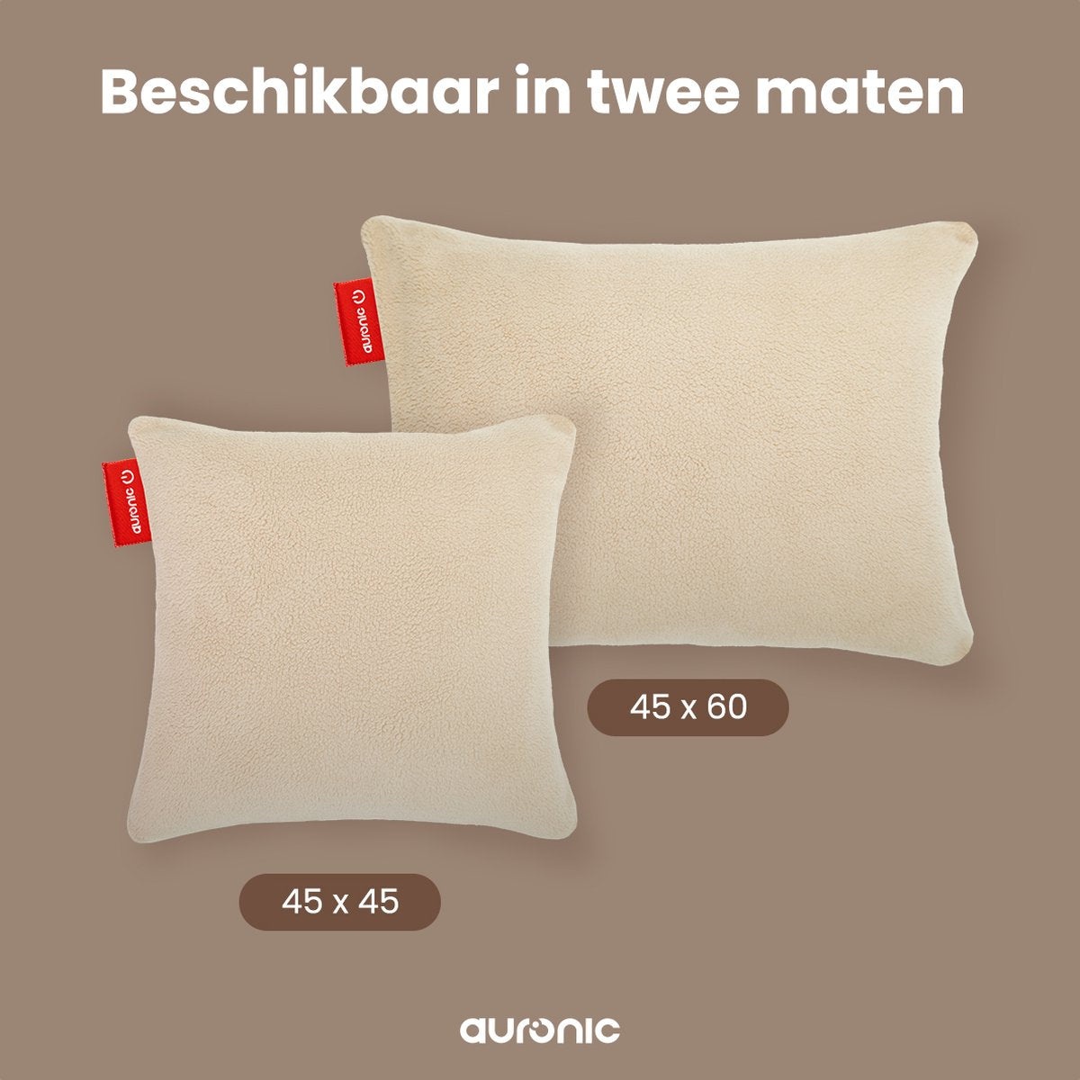 Oreiller chauffant Auronic - Polaire Sherpa - 45x45 cm - Rechargeable - Oreiller électrique - Infrarouge - Beige