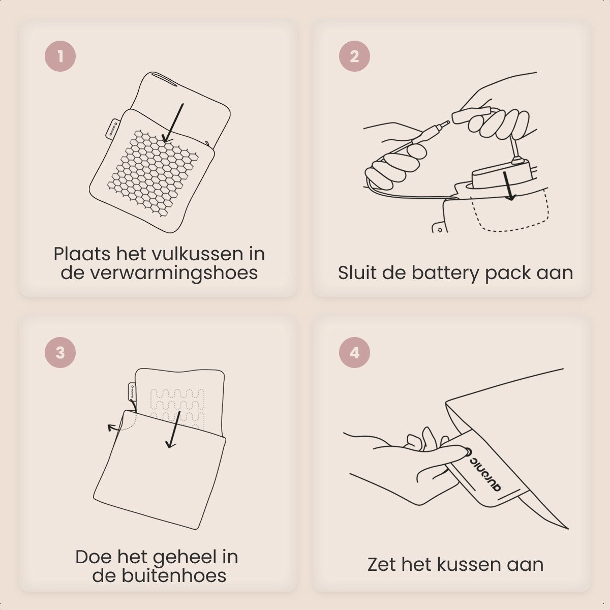 Auronic Heat pad - Tricoté - 45x45 cm - Sans fil - Rechargeable - Électrique - Infrarouge - Rose poudré