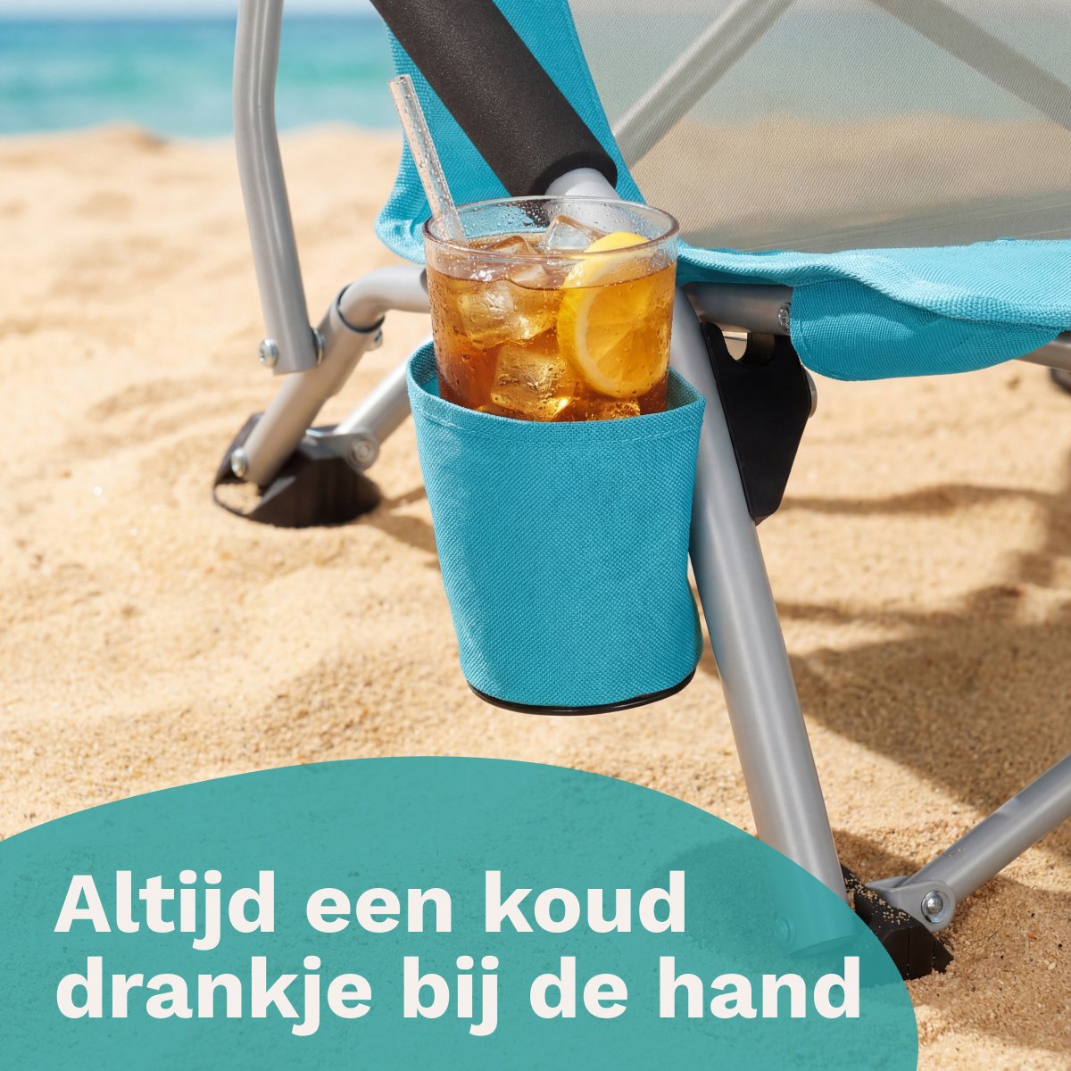 TRVLMORE Chaise de plage - pliable - capacité de charge de 130 kg - avec porte-gobelet et sac de transport - dossier haut - bleu