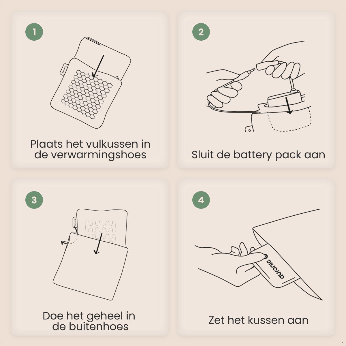 Auronic Heat Pillow - Classic - 45x45 - Sans fil - Rechargeable - Oreiller électrique - Infrarouge - Vert pastel