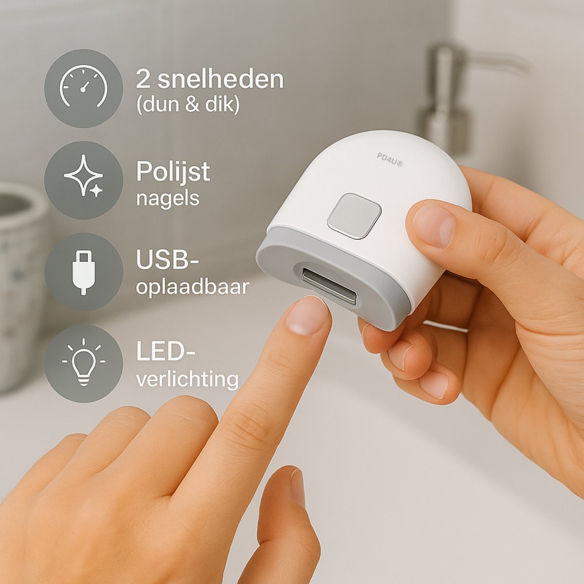 PD4U - Coupe-ongles électrique - Manucure et pédicure professionnels - Pour adultes et enfants - Convient aux ongles épais et fins - Lime à ongles incluse - Blanc