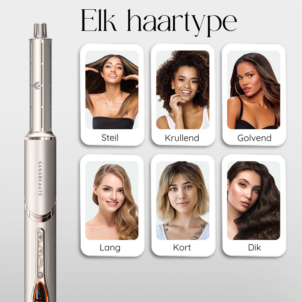 Sansbeauté® 7-in-1 Airstyler - Multistyler - Brosse sèche-cheveux - Fer à boucler - Brosse coiffante - Styler les cheveux - Brosse chauffante - Or