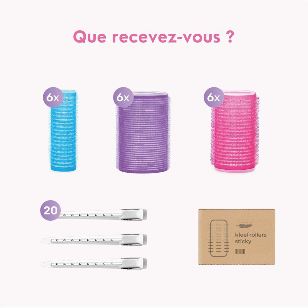 Set 18 Bigoudis Sans Chaleur Soft & Silky – 3 Tailles, Boucles Parfaites en 60 Min – 18 Pinces Incluses - Bleu/Rose