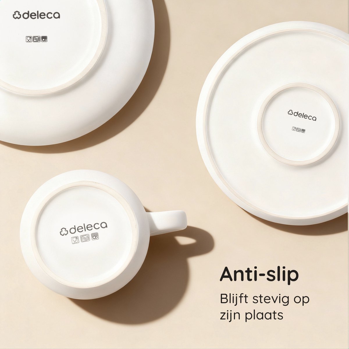 Deleca Service de table 6 personnes Kyoto - Tasses à café avec oreille / Bols / Grandes assiettes et petites assiettes - Style Japonais - Faïence massive - Blanc crème / 24 pièces