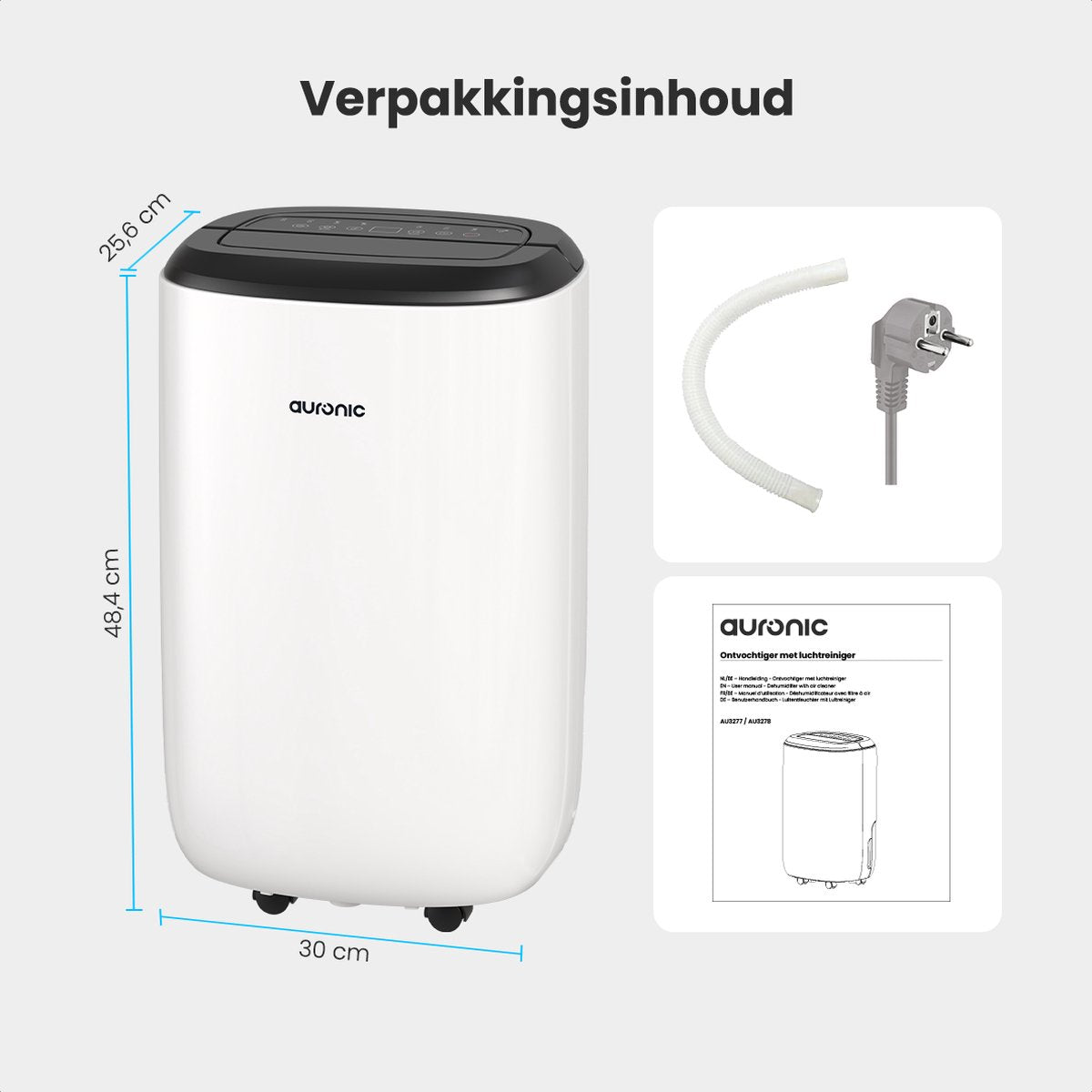 Déshumidificateur et purificateur d'air Auronic - Série Pro Plus - Chambre et salon - Déshumidifie 10L par jour dans la maison - Fonction Lavage-Séchage - Blanc