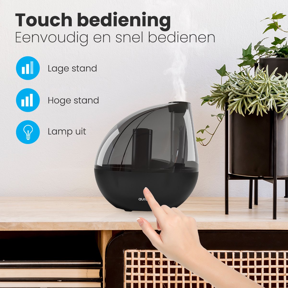 Humidificateur Auronic - Adapté à la chambre de bébé et à la chambre à coucher - Noir - Filtre à eau inclus
