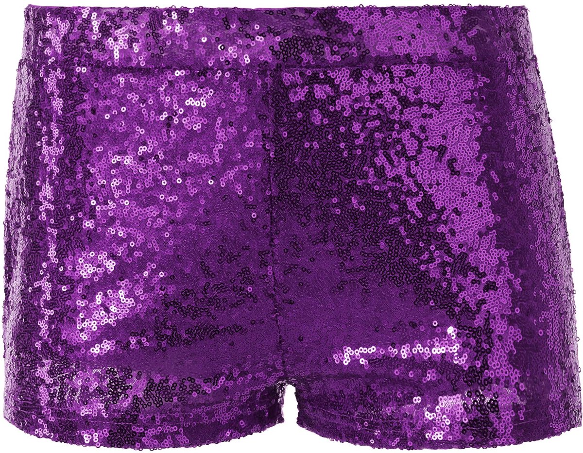Dressforfun - Short à paillettes Lilas - Pantalon sexy avec taille élastique et cordon de serrage - Taille L
