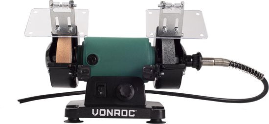 VONROC Meuleuse de table / Multitool - 150W - 75MM - avec arbre flexible - Incl. 1x pierre à poncer & disque de polissage