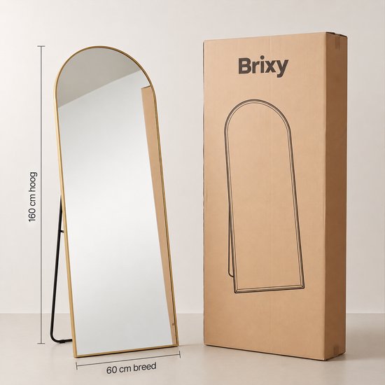 Miroir Infinity Goods - 160 x 60 cm - Miroir mural design - Miroir sur pied avec cadre métallique - À suspendre - Miroir de dressing - Forme arrondie - Moderne - Doré