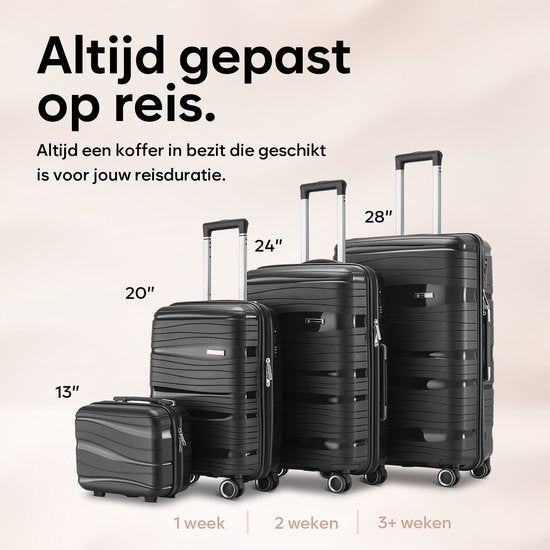 SKYCASES Travelin' Charm - Valise de voyage moyenne 24 pouces - Serrure numérique - 41x24x69 cm - 68L - Légère, imperméable et durable - Noir
