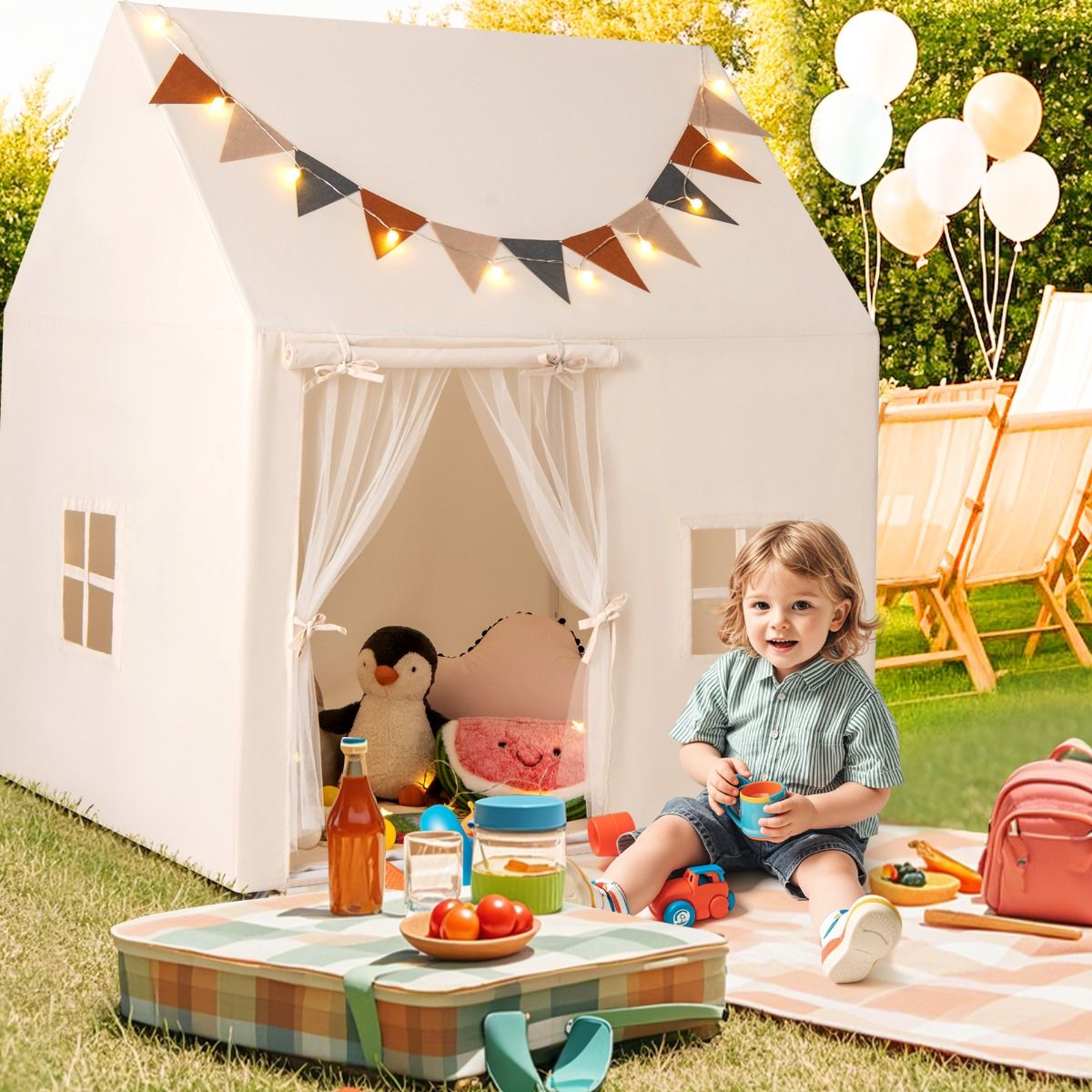 Coast Play Tent for Children - Incl. Light String - 123 x 107 x 137 cm - Beige