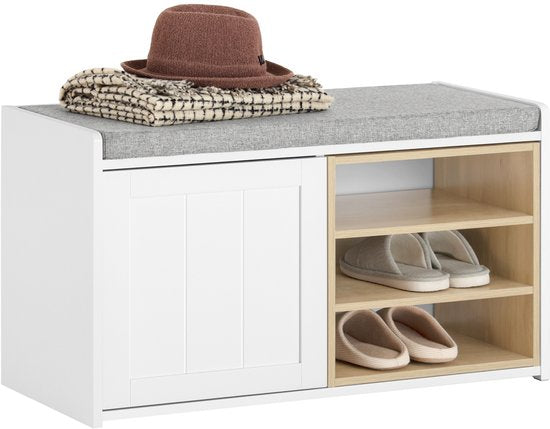 SoBuy FSR109-WN Shoe Bench - Banc de rangement blanc avec banquette et porte-chaussures