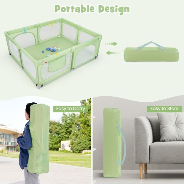 Coast - Grande boîte à bébé - 50 balles, 4 anneaux de main & 0-3 ans - 189 x 158 x 68 cm - Tissu Oxford/Métal - Vert