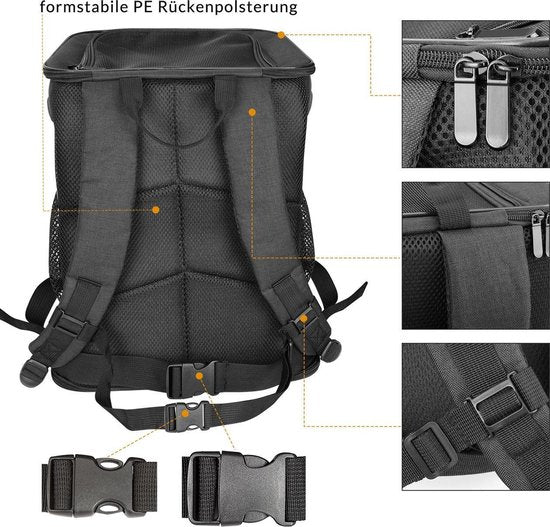 Sac à dos pour chien Cadoca - jusqu'à 12 kg portage confortable réglable - noir