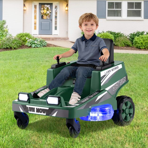 Coast Electric Tondeuse à gazon pour enfants 12V - autoportée avec lumières LED 72 x 62 x 54 cm - Vert