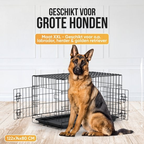 Banc pour chien XXL - Avalo - Cage pliable - 2 portes - 122x74x80 CM