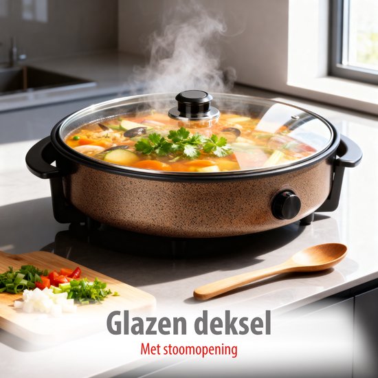 Poêle à frire Alpina - Poêle de fête avec couvercle et thermostat - Revêtement antiadhésif pour la cuisson et le maintien au chaud - Poêle à frire électrique de 1 500 W avec couvercle en verre - Poignées « Cooltouch » - Ø 40 cm