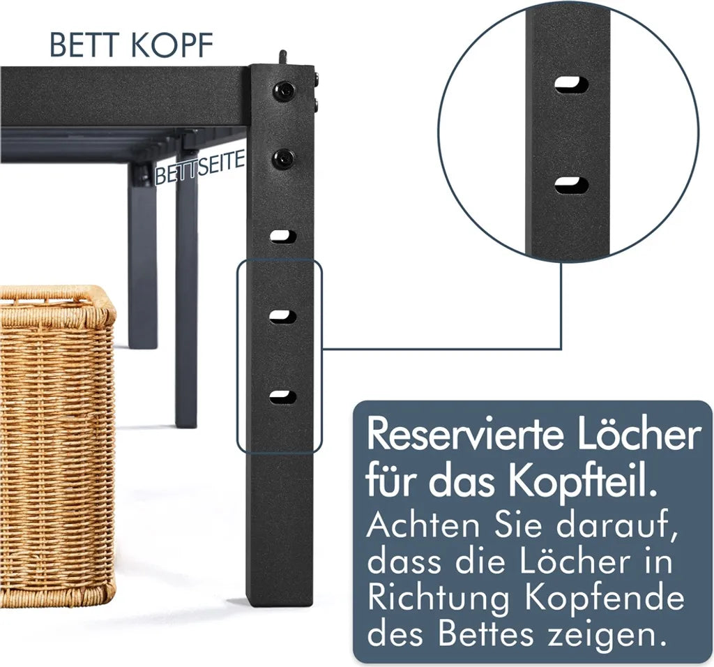 Yaheetech - Cadre de lit en métal 90 x 200 cm - Noir - Lit simple avec sommier à lattes et espace de rangement