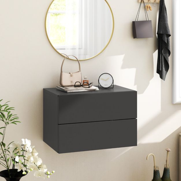 Coast Table de nuit flottante avec 2 tiroirs 42x30x28 cm - Gris - Table de nuit murale moderne