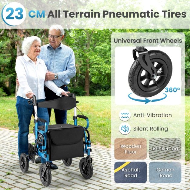 Coast 2-In-1 Rollator - Aide à la marche - Ajustable - Avec sac - Noir/Bleu