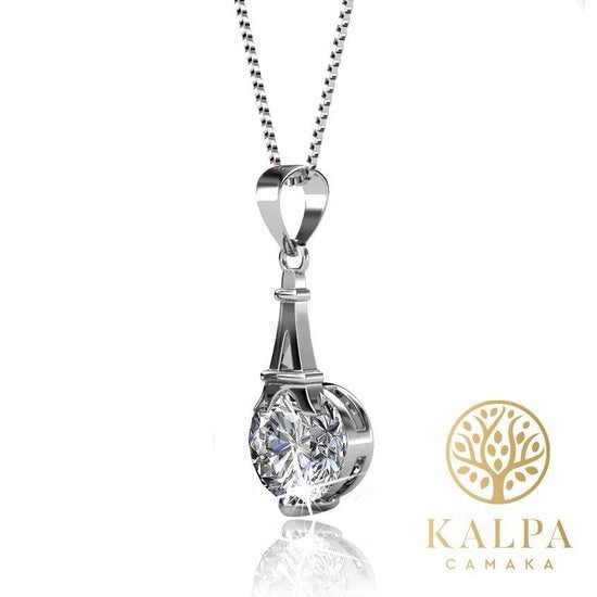 Yolora Collier pour femme avec pendentif en cristal Kalpa Camaka - Couleur argent - Plaqué or blanc 18K - Emballé - Cadeau de fête des mères