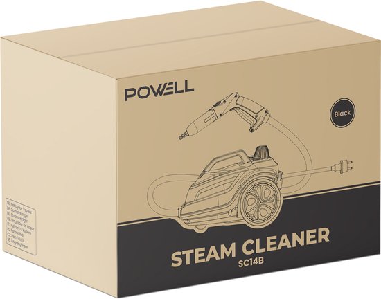 Powell Steam Cleaner - Nettoyeur de tapis - Nettoyeur à vapeur portatif - Nettoyeur de taches - Nettoyeur - Accessoires inclus - Pour sol, canapé, salle de bain, tapis et fenêtres - Noir