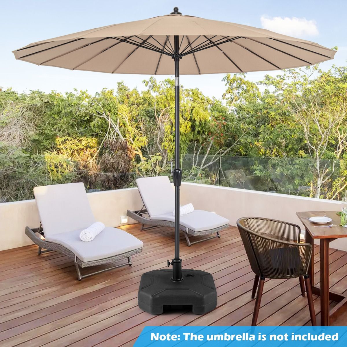 Coast Solid Black Base de parasol 44x44x25 cm - Pour mâts de parasol de 38 mm et 48 mm - 40 kg Rempli d'eau et de sable
