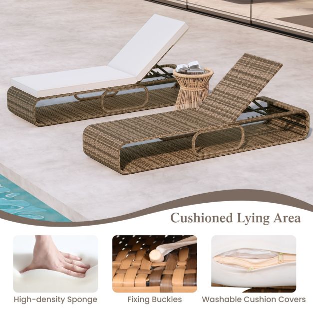 Chaise longue Coast - Rotin - Réglable - Rangement - Coussin - 185 x 65 x 26-86 cm - Brun mixte
