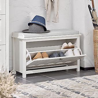 SoBuy - Meuble à chaussures avec assise rembourrée - 1 Tiroir -Rural - Max. 150 kg - 80 x 30 x 50 cm - Blanc / Gris