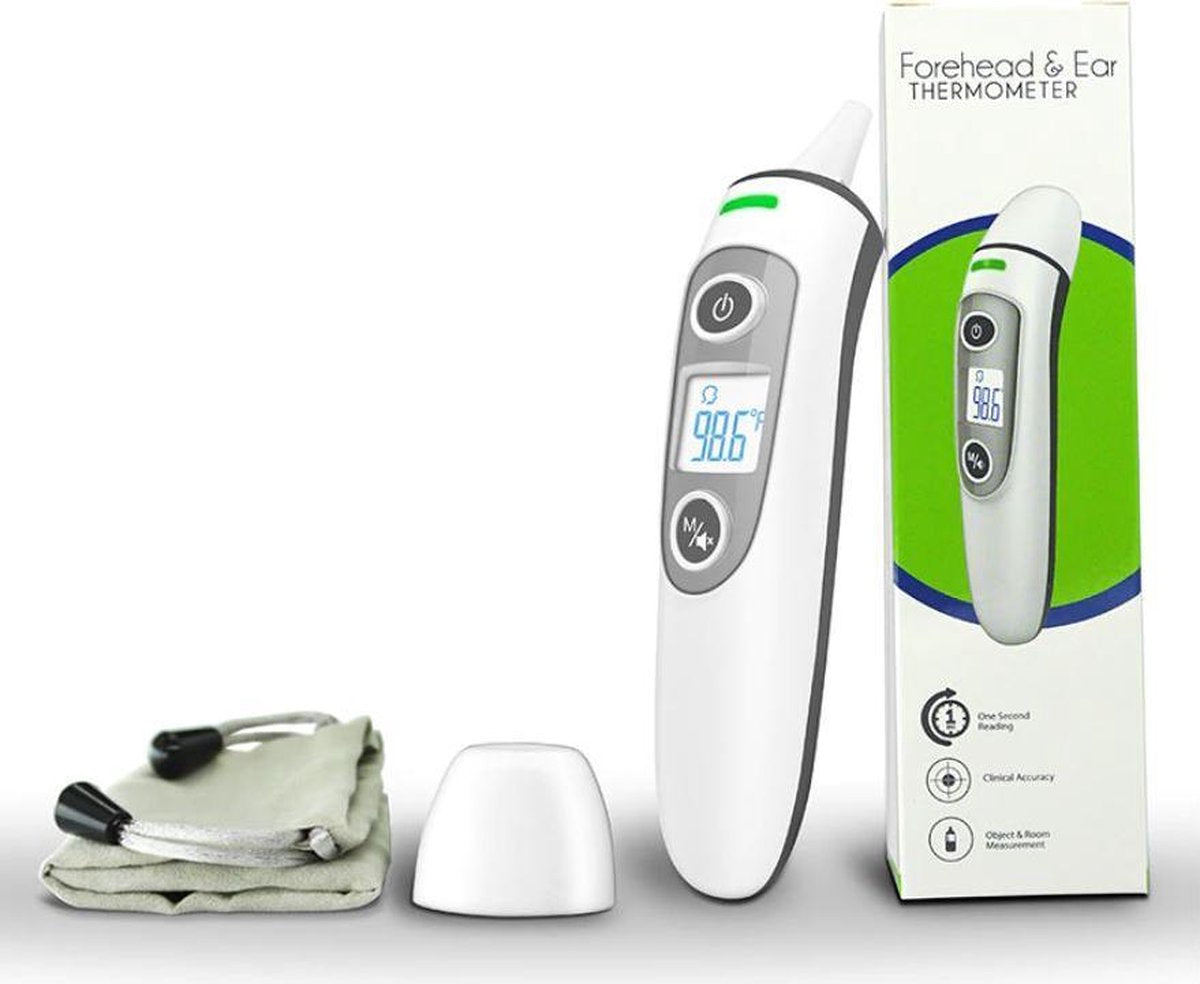 FC - IR100 Thermomètre infrarouge frontal numérique sans contact pour adultes - enfants - bébé avec indicateur de fièvre et 35 mémoires