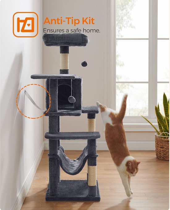 Arbre à chat - Arbre à chat avec hamac - Arbre à chat 143 cm - gris fumé