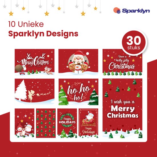 Sparklyn 30x Luxury Double-Sided Christmas Cards with Envelopes Sets - Blank - 15x10 cm - Christmas Cards 2023 - Modern