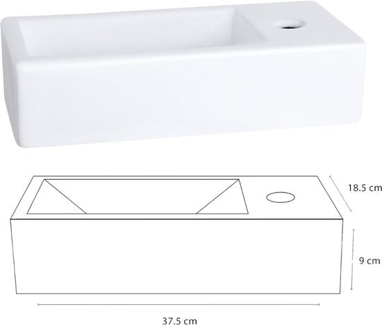 Ensemble de lavabo Differnz Helios – Lavabo en céramique 37,5 x 18,5 x 9,5 cm – Ensemble de lavabo avec robinet à droite, finition or mat – Lavabo avec robinet droit et poignée standard – Pour salle de bains ou WC