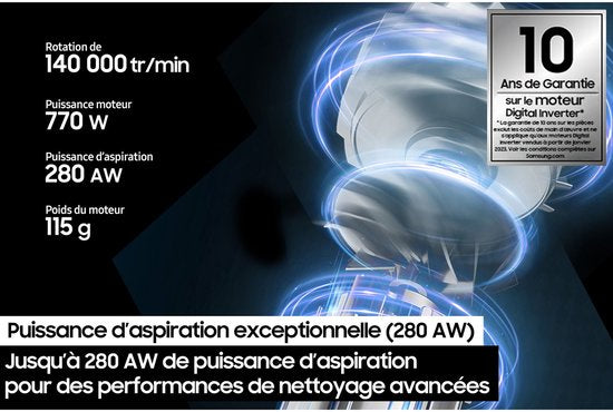 Aspirateur balai sans fil - SAMSUNG BESPOKE AI Jet lite pet VS80F28ELP - 770 W - 280 AW - 60 min - 0,5 L - 86 dB - Gris