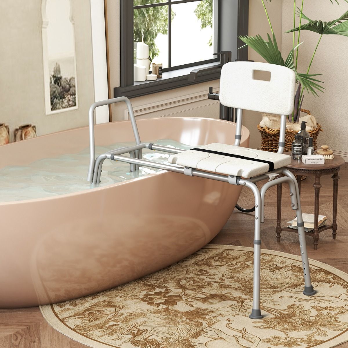 Coast Bathtub Bench 105x49x85-95 cm - White - Siège extra large, réglable en hauteur, avec ceinture de sécurité