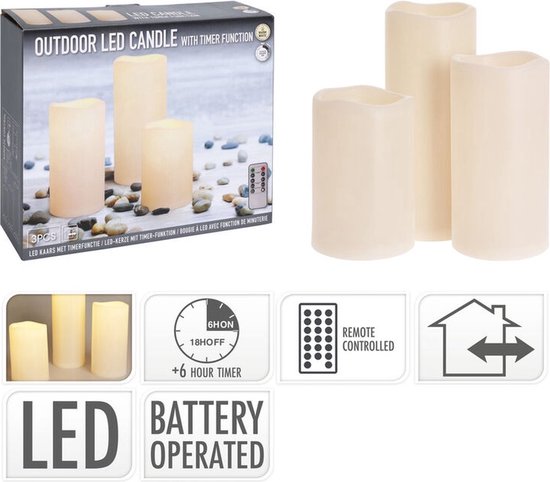Bougies LED - utilisables à l'extérieur - avec minuterie - lot de 3