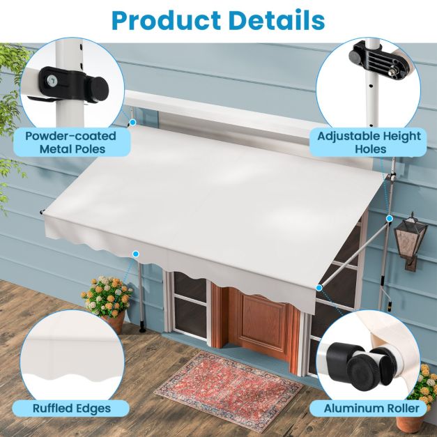 Coast Clamp Sunshade White - Parasol de balcon sans perçage avec bordure manuelle - 250 x 120/150 x 210-300 cm