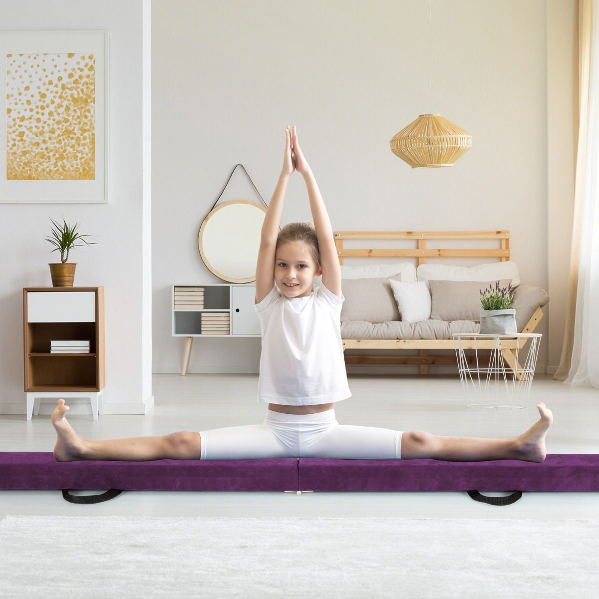 Coast Poutre d'équilibre pliable de 240 cm pour enfants - Poutre de gymnastique en mousse avec base en bois solide et dessous antidérapant - Convient pour la maison et la gymnastique - Violet