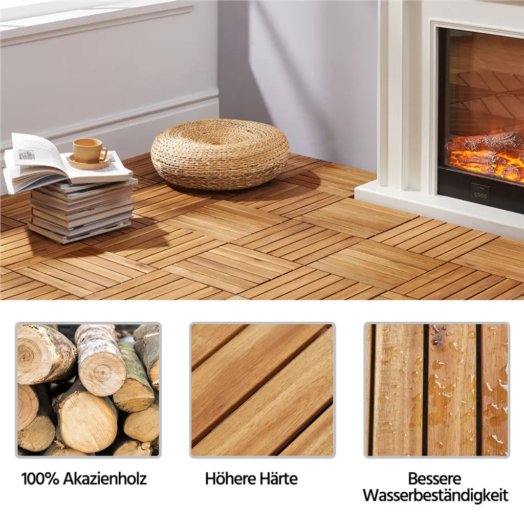 Yaheetech Terra Tiles Acacia Wood - Lot de 10 - 31 x 31 cm - Click system - 0.96 m²