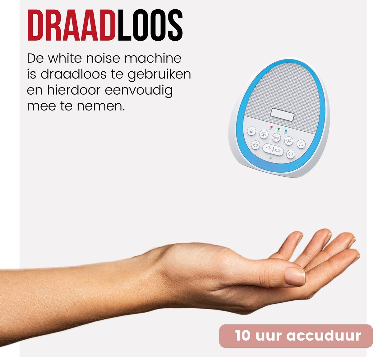 White Noise Machine - Witte Ruis Slaaptrainer voor Baby - Slaaphulp met 8 verschillende kleuren LED verlichting en 29 rustgevende geluiden