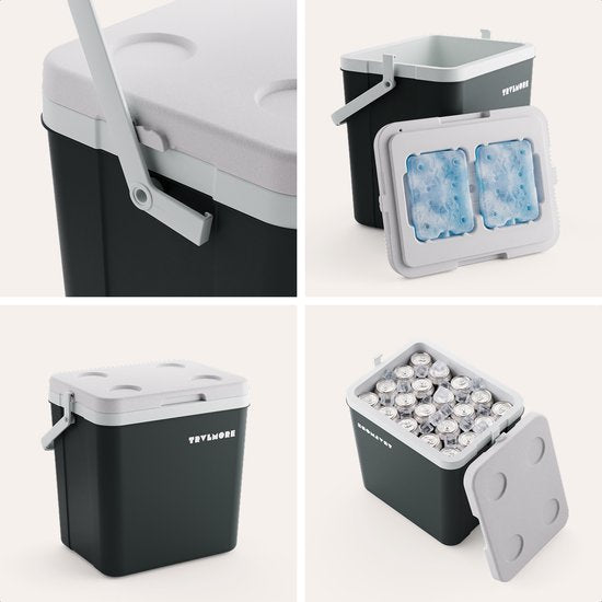 TRVLMORE Cool Box 26L - 65 heures de réfrigération - Frigobox - 2 éléments réfrigérants inclus - Anthracite
