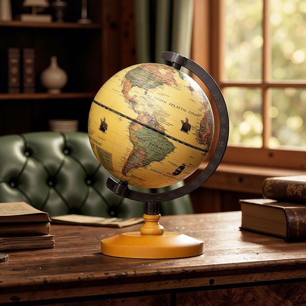 Coast Globe Bronze - Mini globe avec cadre en métal et support en bois - Ø14 cm