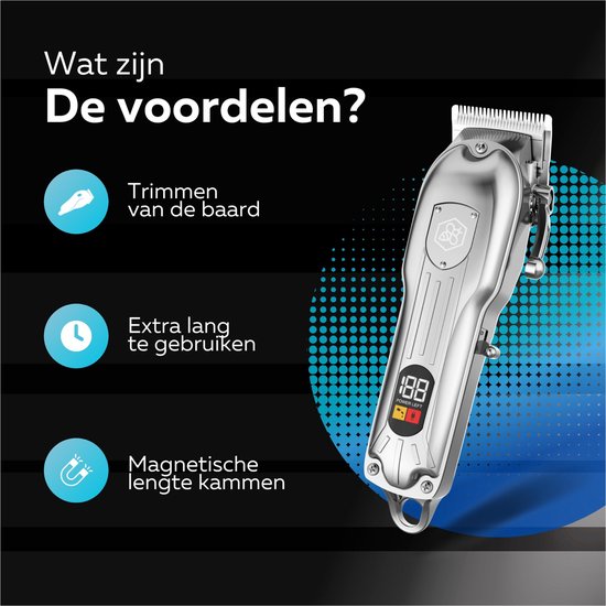 Beeperfect® Tondeuse à cheveux professionnelle sans fil pour hommes - Tondeuse à cheveux - Tondeuse à cheveux pour cheveux de tête - Tondeuse à cheveux - Tondeuse à nez incluse